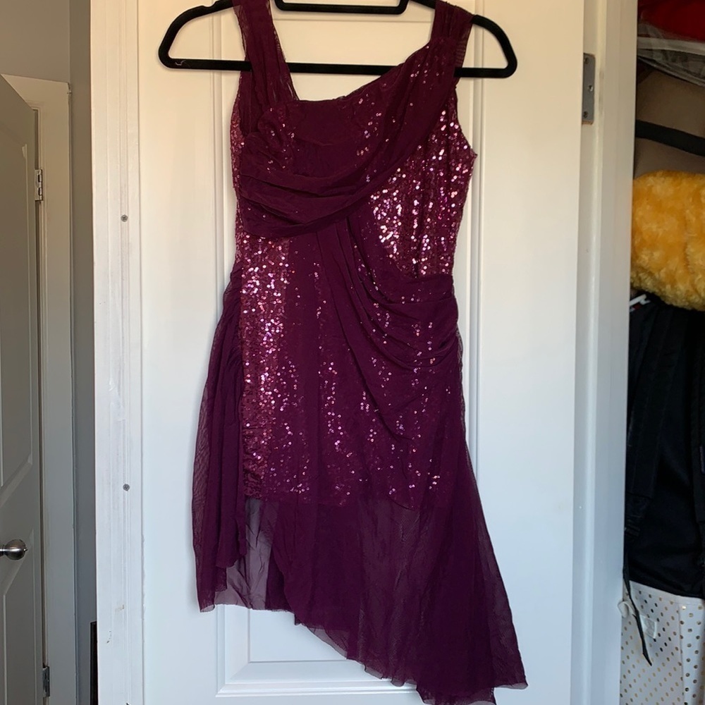 Women's Plum Sequin Draped Contemporary Dance Dress
